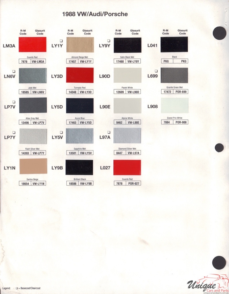 1988 Volkswagen Paint Charts RM 2